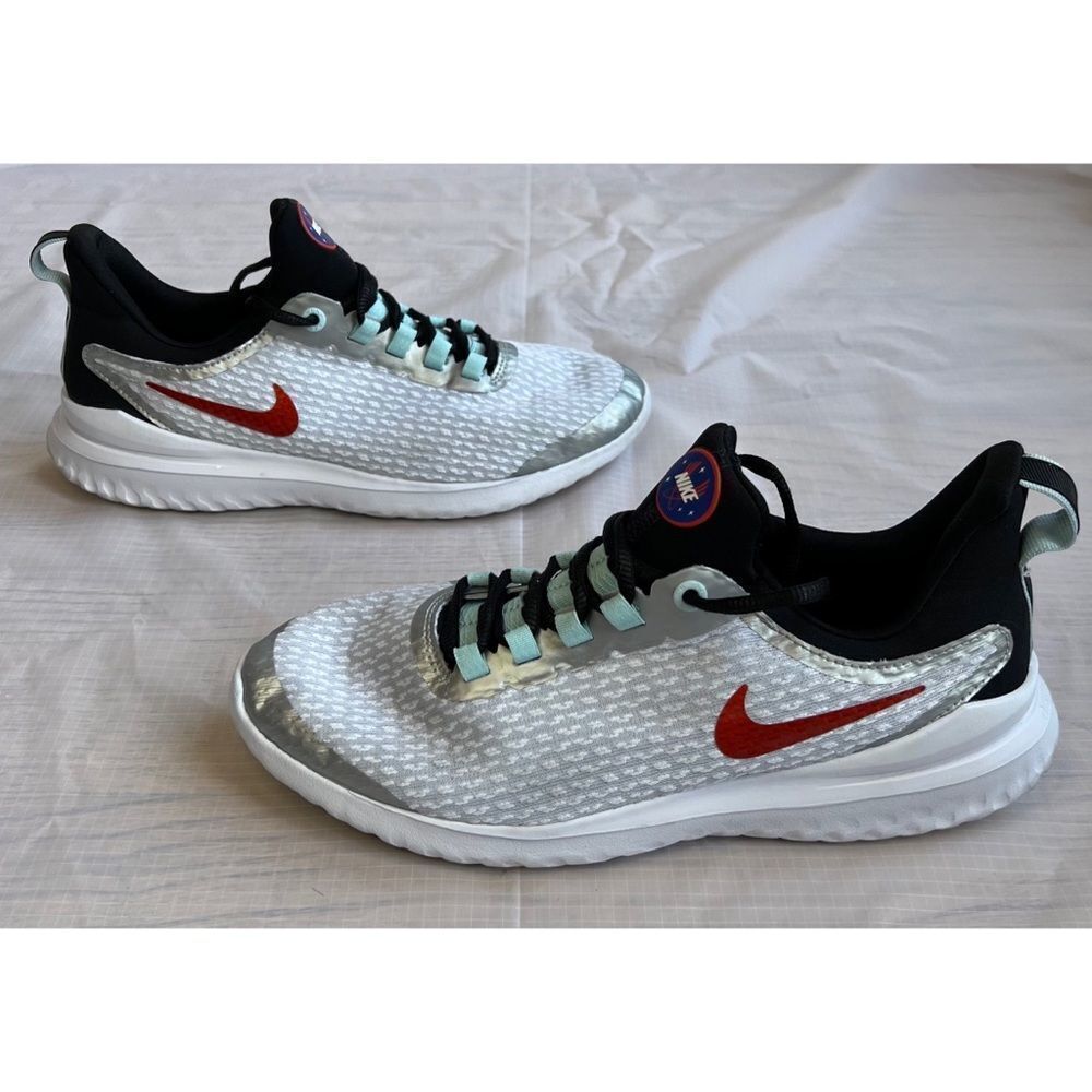 Nike Youth Renew Running Sneaker Rival White Silver Shoe Red Swoosh Size 7 - Picture 6 of 11